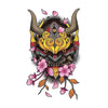 Japanese Samurai mask on face, with flowers - Temporary Tattoo - Skindesigned