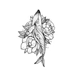 Whale and roses - Temporary Tattoo, fake feminine tattoo