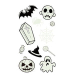 Fake tattoo - Fluorescent Halloween pack 4, ghost, bat, pumpkin, grave