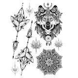 Temporary tattoo - wolf, caught dream, mandala, unalome lotus, moon - Skindesigned