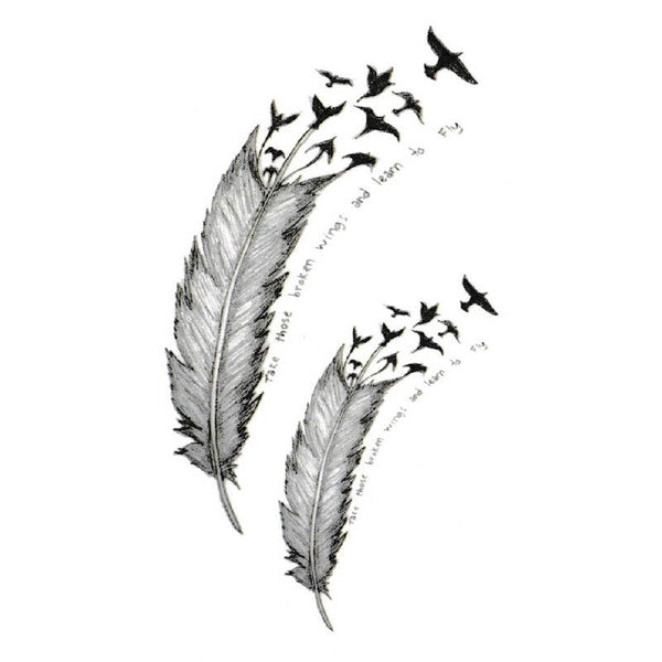 Feathers Birds and Quote (Phrase) - Fake Tattoo - Skindesigned