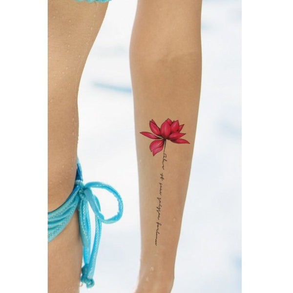 Temporary tattoo back and forearm - Flowers (Rod Write Quote)