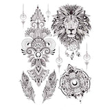 Fake Tattoo - Lion, Mandala, Unalome Moon, Feather, Floral Totem - Skindesigned