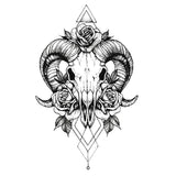 Big temporary tattoo - Ram skull and flowers 