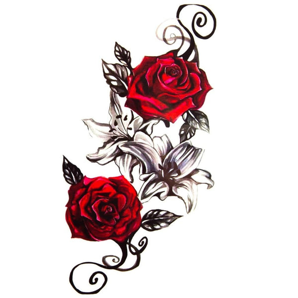 Temporary Tattoo - Red Roses and Lilies - Fake Tattoo by Skindesigned